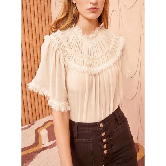 NWOT Ulla Johnson Off-White Ruffle Short-Sleeve Zuri Top - Picture 3 of 7